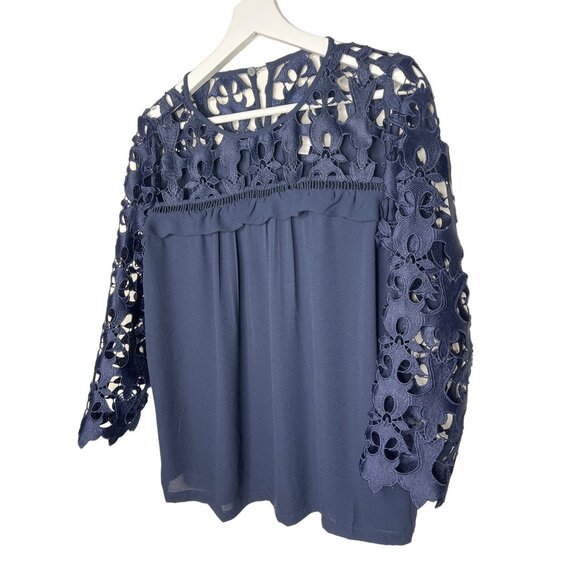 LOFT Tops - LOFT Small Navy Lace Long Sleeve Blouse Peasant Romantic Workwear